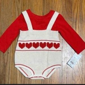 Cat & Jack Red & Cream Romper Hearts Baby 2 Piece Outfit Set 6-9 Mo Unisex